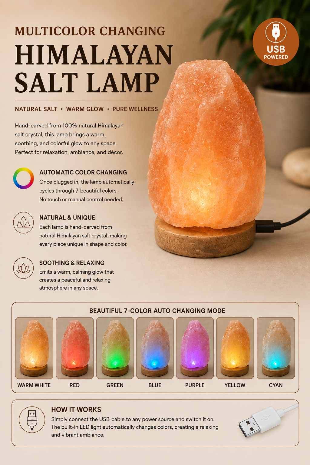Natural Himalayan Pink Salt USB Lamp (500g)