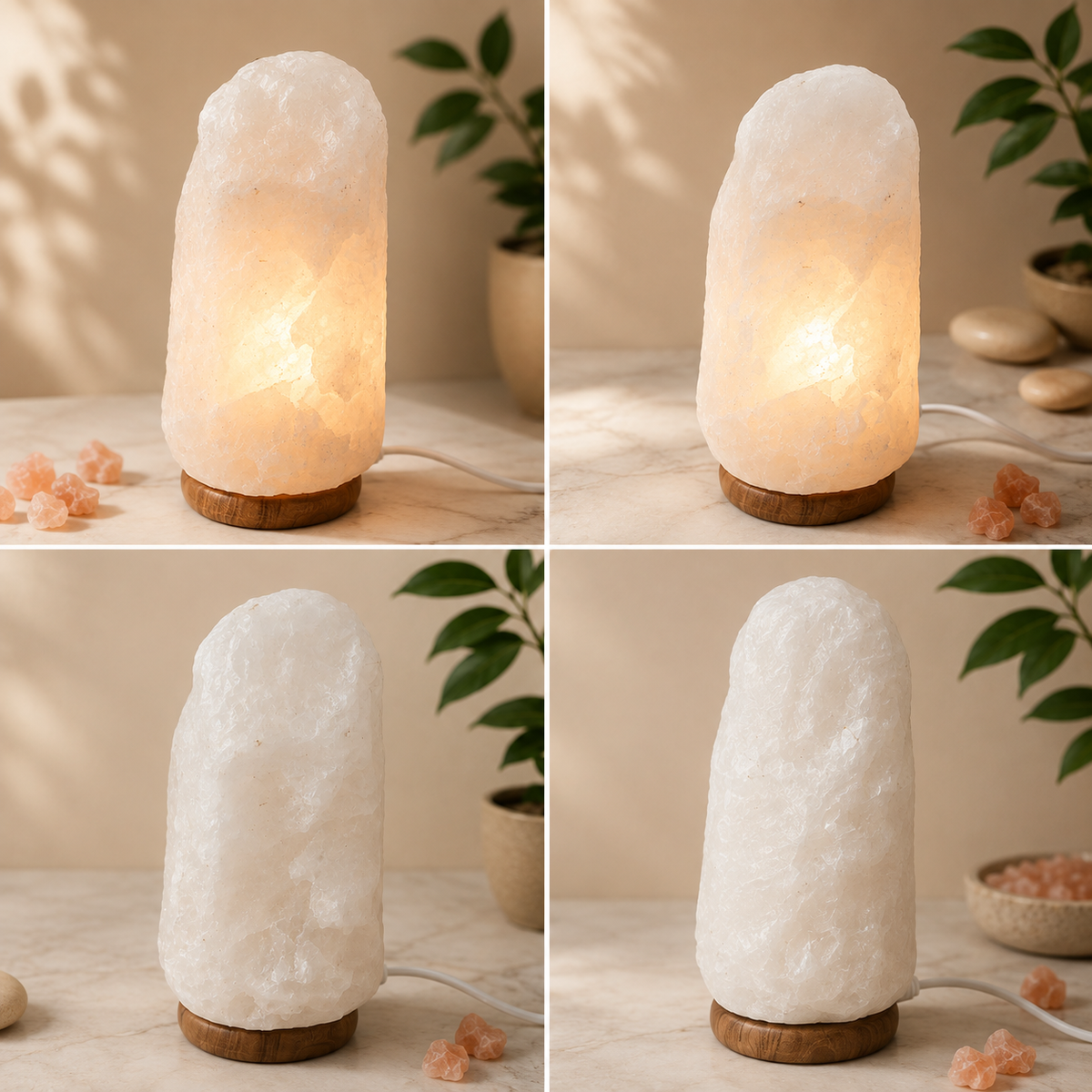 White Himalayan Salt Crystal Lamp with Wooden Base & Dimmer (5 kg)