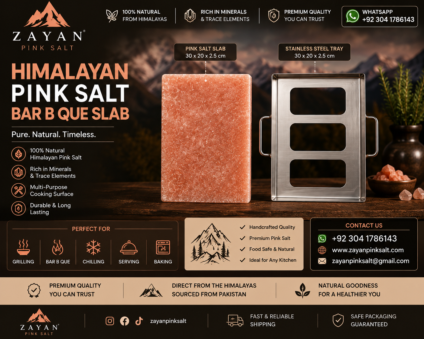 Himalayan Pink Salt BBQ Slab with Stainless Steel Tray