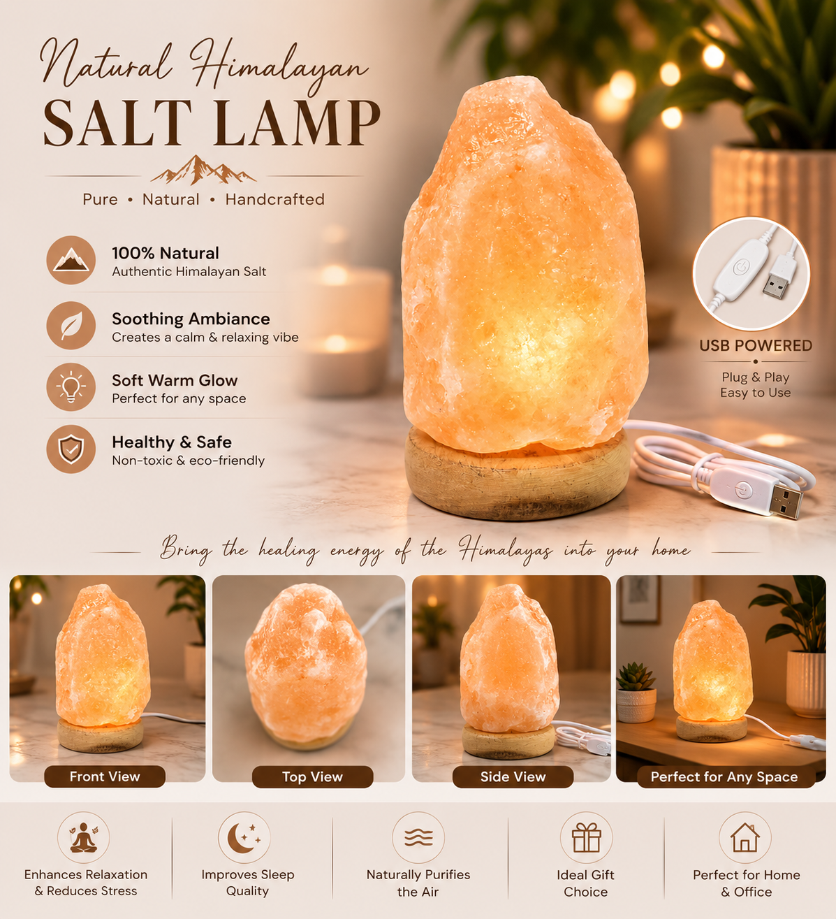 Natural Himalayan Pink Salt USB Lamp (500g)