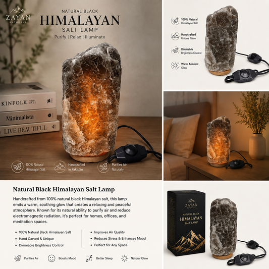 Natural Black Himalayan Salt Lamp with Wooden Base (5 kg)