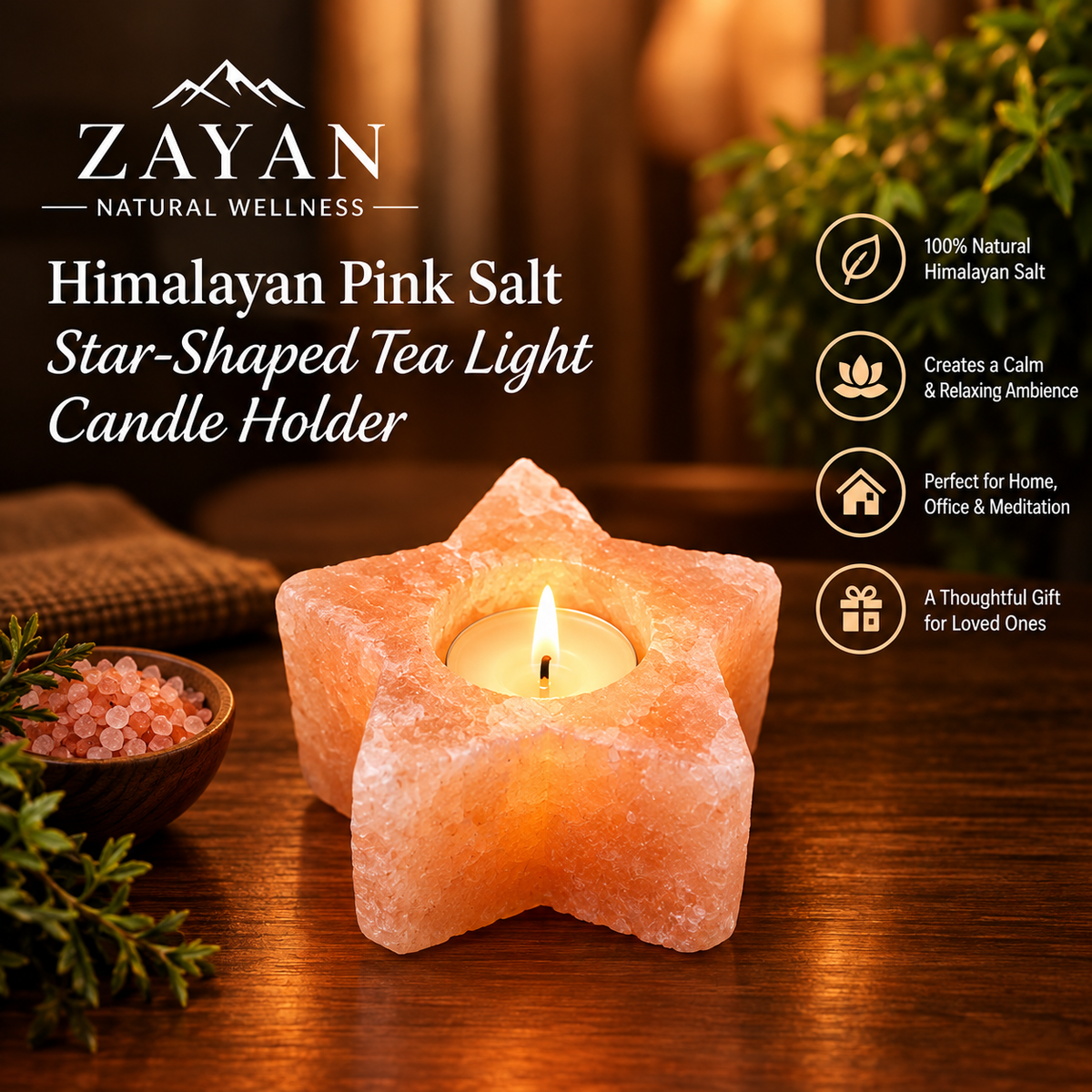 Himalayan Pink Salt Star-Shaped Tea Light Candle Holder, 1kg