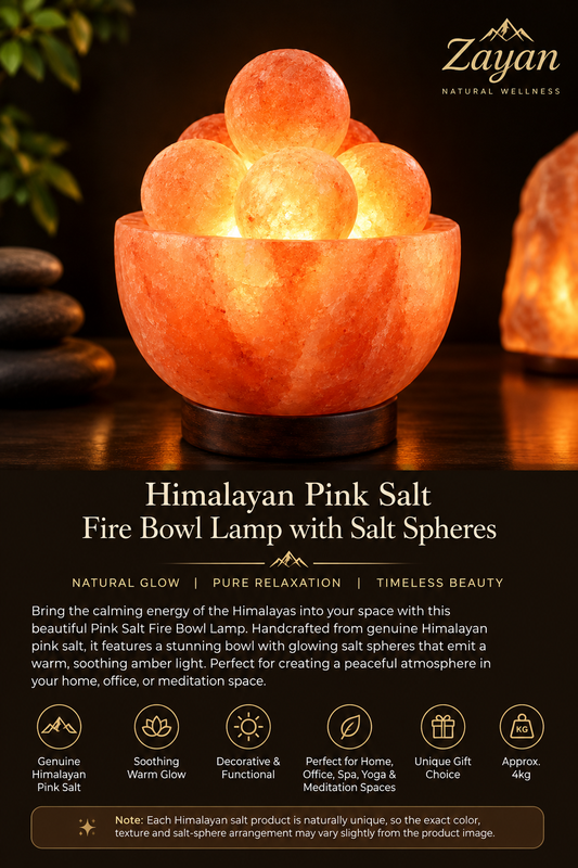 Himalayan Pink Salt Fire Bowl Lamp with Salt Spheres, 4kg