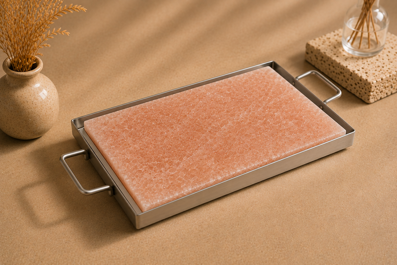 Himalayan Pink Salt BBQ Slab with Stainless Steel Tray