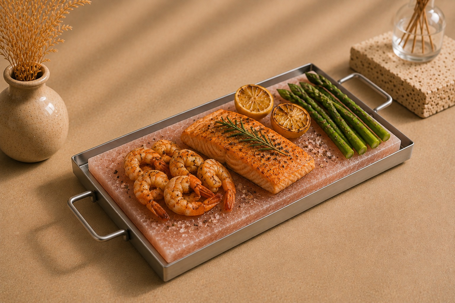 Himalayan Pink Salt BBQ Slab with Stainless Steel Tray