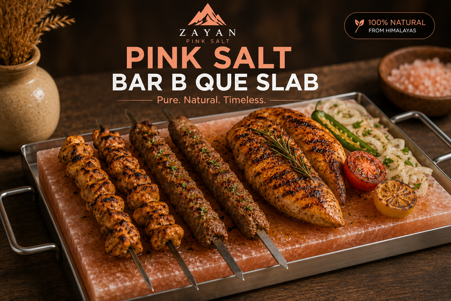 Himalayan Pink Salt BBQ Slab with Stainless Steel Tray