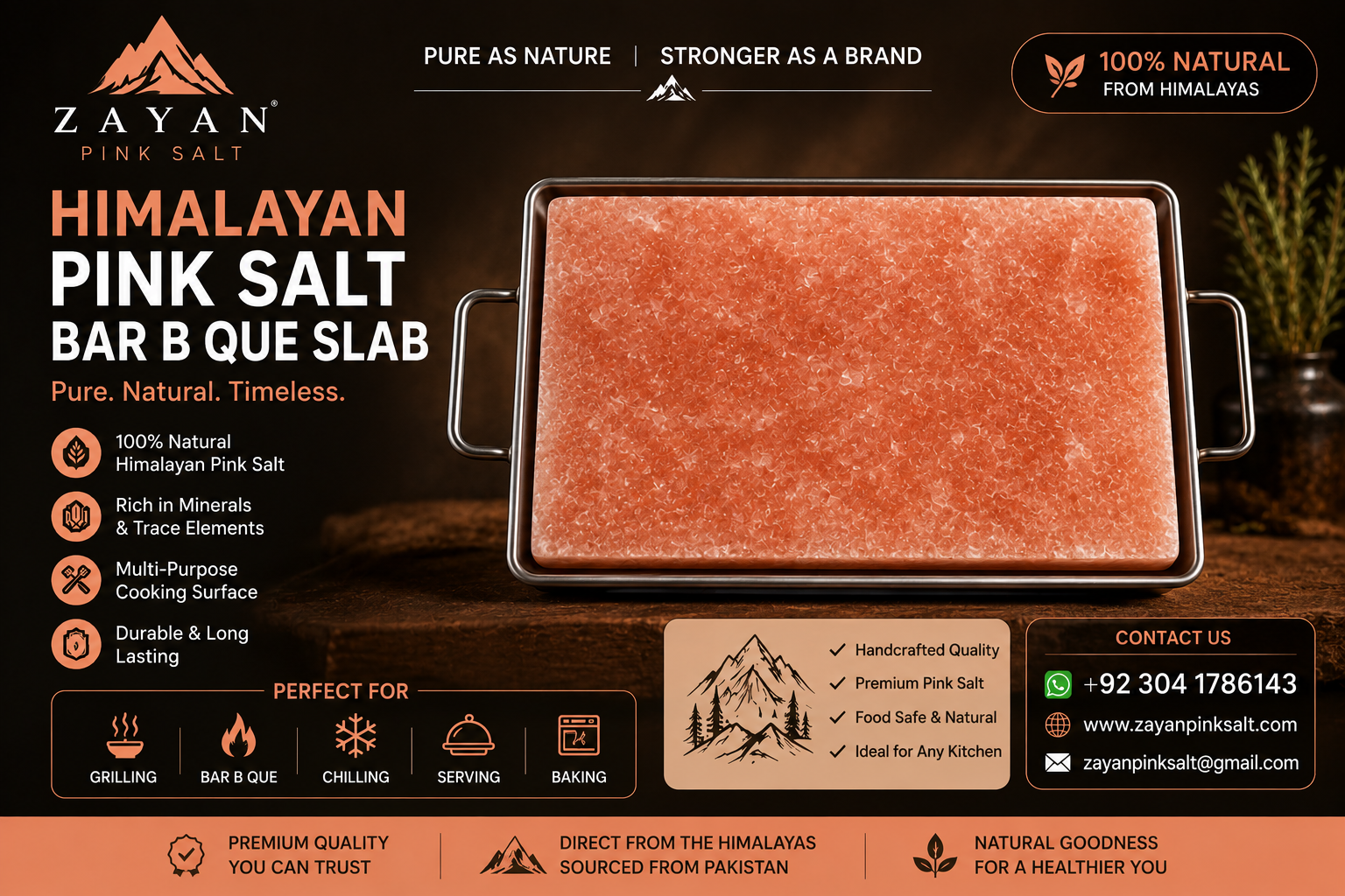 Himalayan Pink Salt BBQ Slab with Stainless Steel Tray
