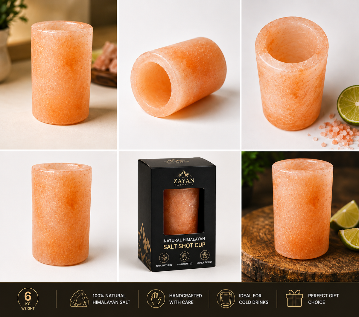 Himalayan Pink Salt Mini Glass (Tequila Shot Glass) - 6 PCs Set