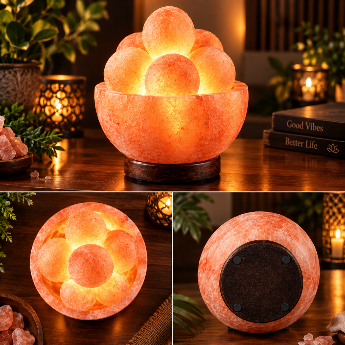 Himalayan Pink Salt Fire Bowl Lamp with Salt Spheres, 4kg
