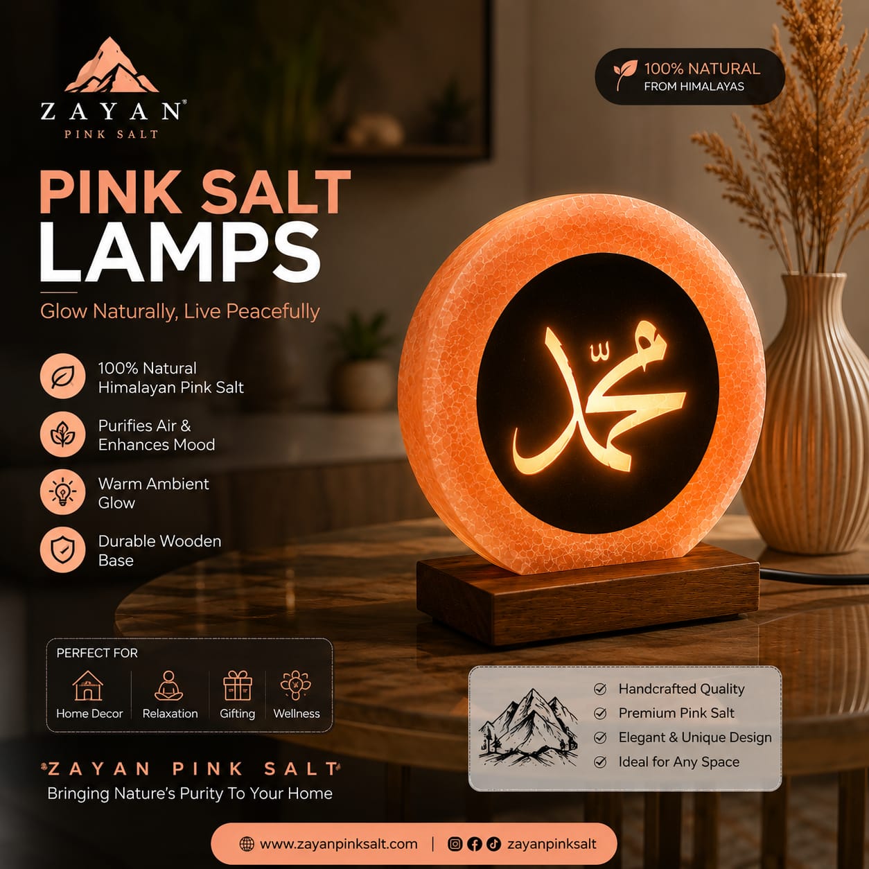 Himalayan Pink Salt Calligraphy Lamp – Premium Home Décor